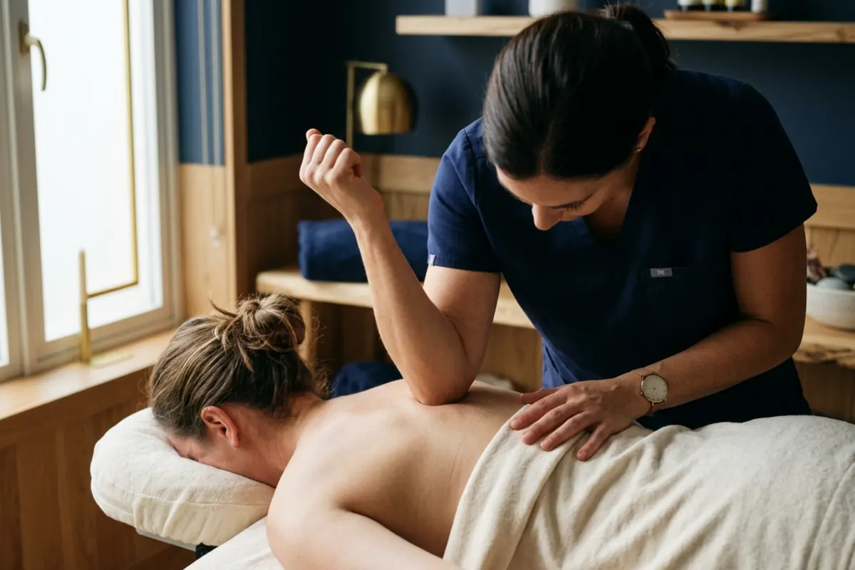 Focused pressure during a Deep Tissue massage session
