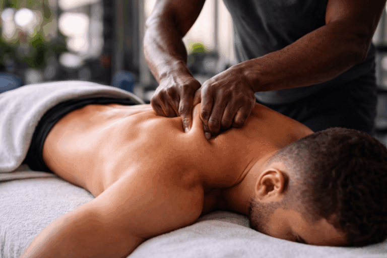 Sports massage session for an active client